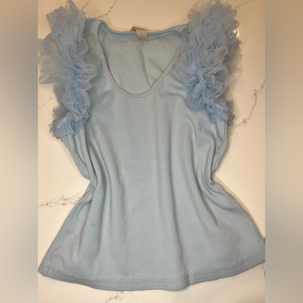 Women's Light Blue Ruffle Sleeve Top